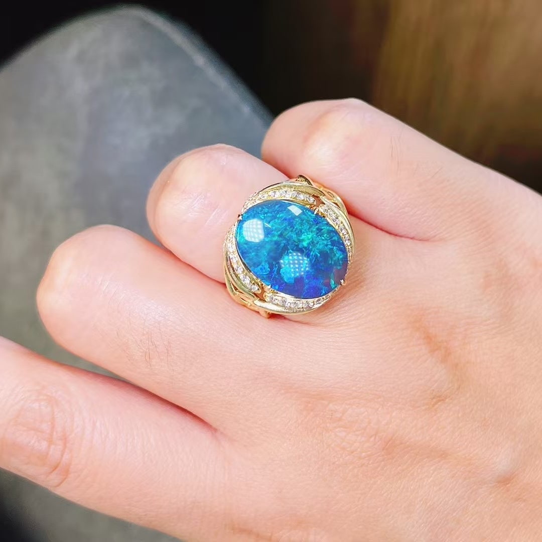 14k Gold 7.25 Ctw Natural Opal & Diamond Ring - 7