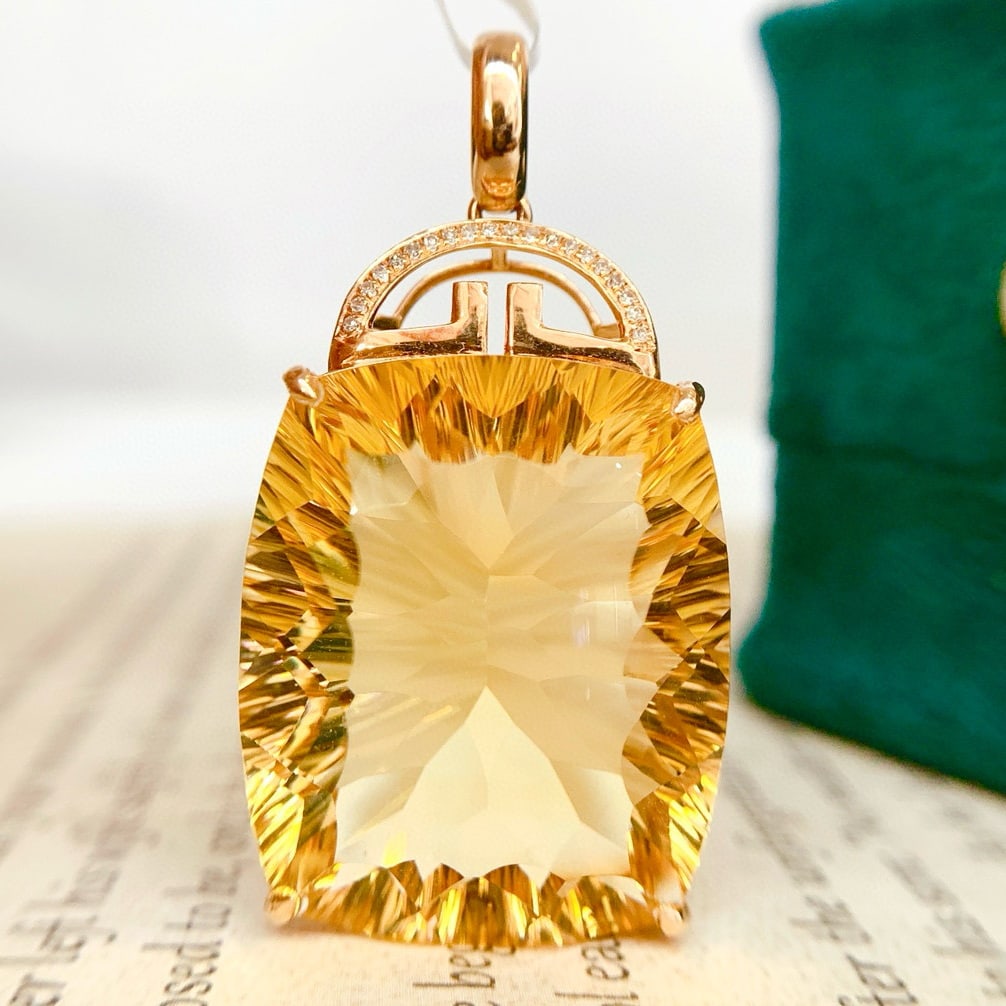 14k Gold 38.8 Ct Natural Citrine & Diamond Pendant( Without Chain ) - 5
