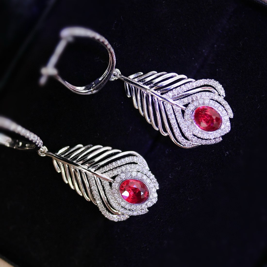 14k Gold 0.75 Ct Natural Ruby & Diamond Earrings - 4