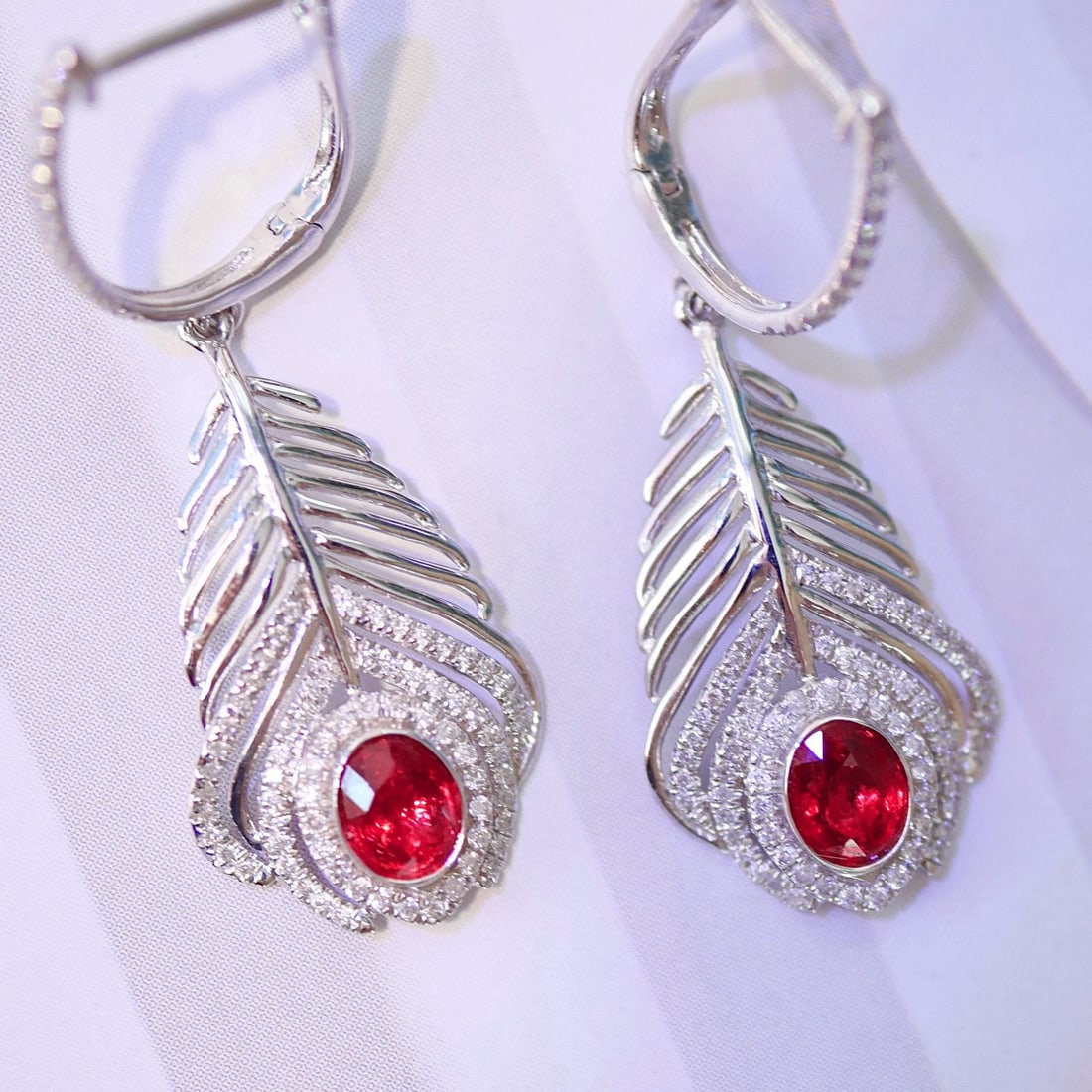 14k Gold 0.75 Ct Natural Ruby & Diamond Earrings - 5