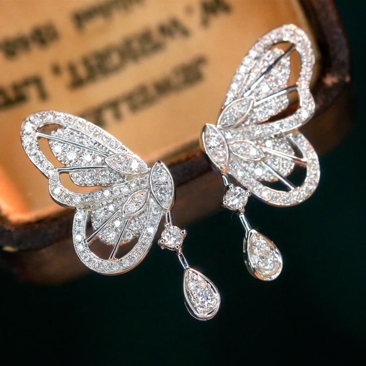 14k Gold 0.56 Ct Natural H Diamond & Butterfly Earrings - 6