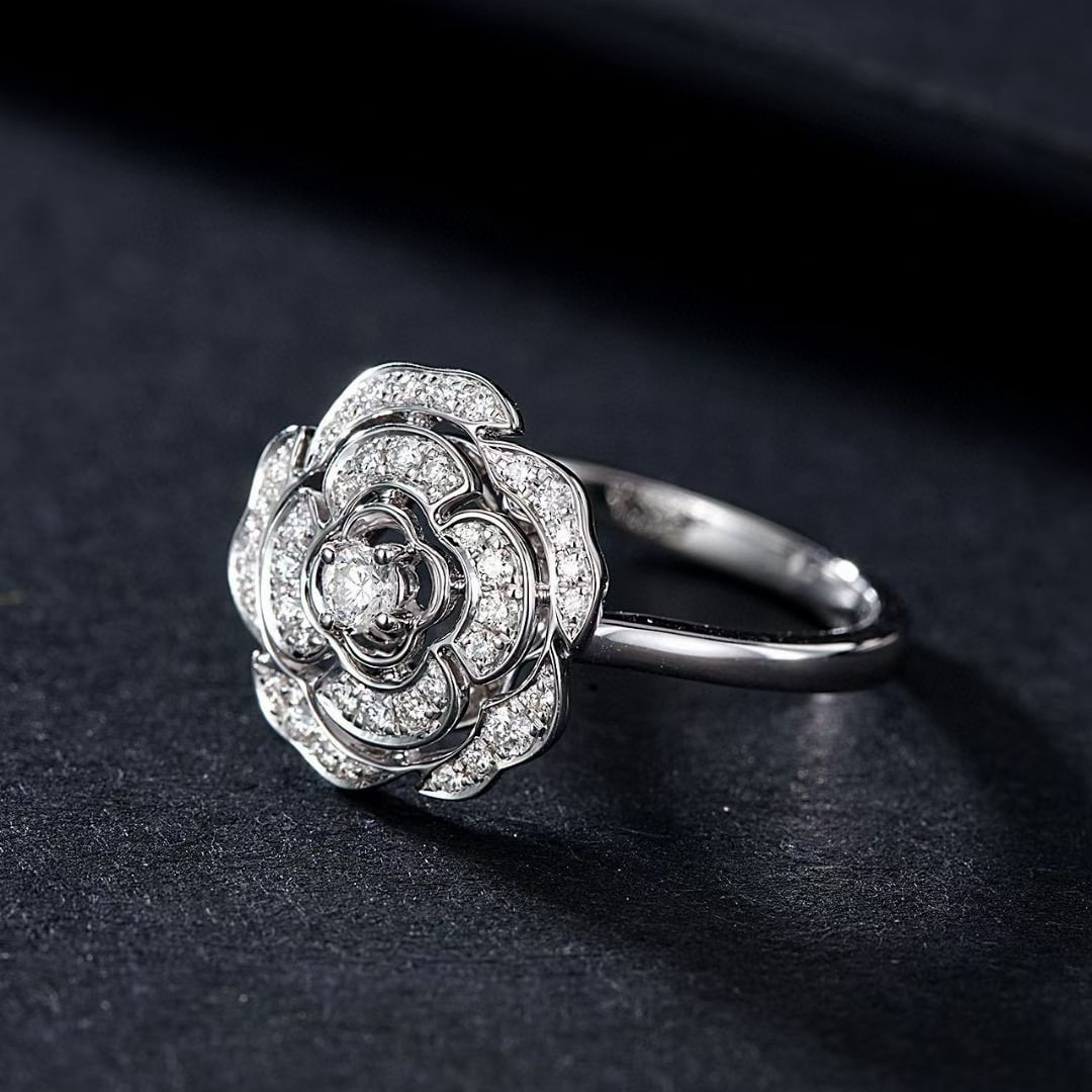 14k Gold 0.25 Ctw Natural H Diamond & Flowers Ring - 3