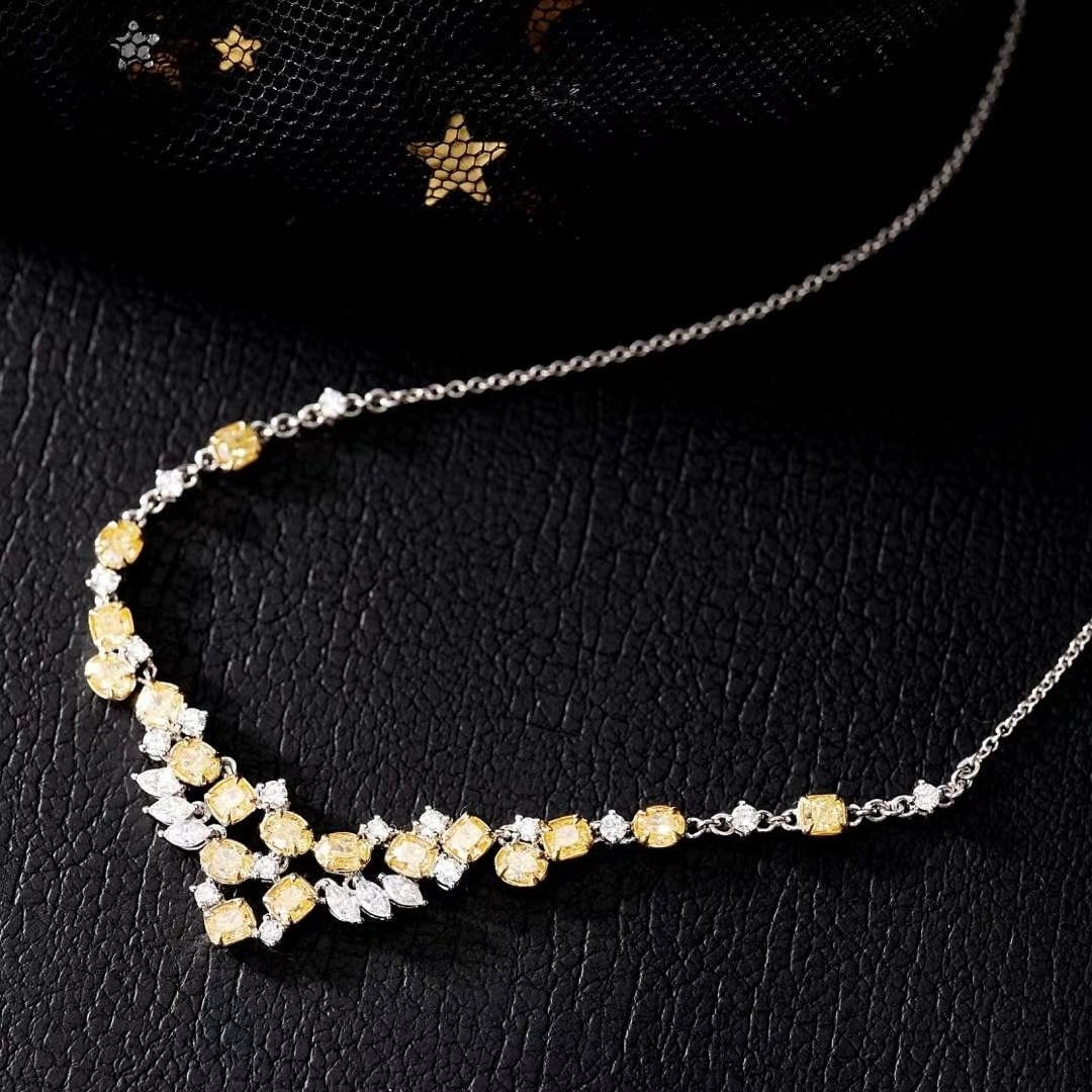 14k Gold 3.17 Ctw Natural Yellow Diamond & Diamond Necklace - 2