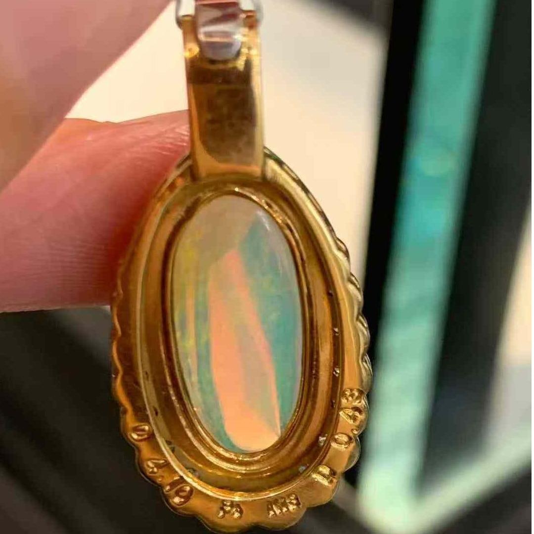 14k Gold 4.53 Ctw Natural Opal & Diamond Pendant( Without Chain ) - 2