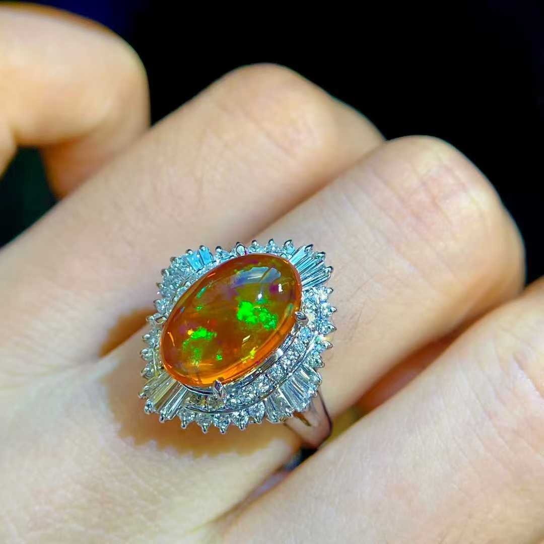 14k Gold 3.96 Ctw Natural Opal & Diamond Ring - 2