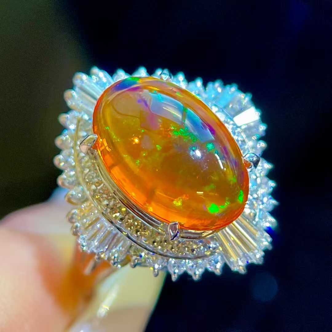 14k Gold 3.96 Ctw Natural Opal & Diamond Ring - 7