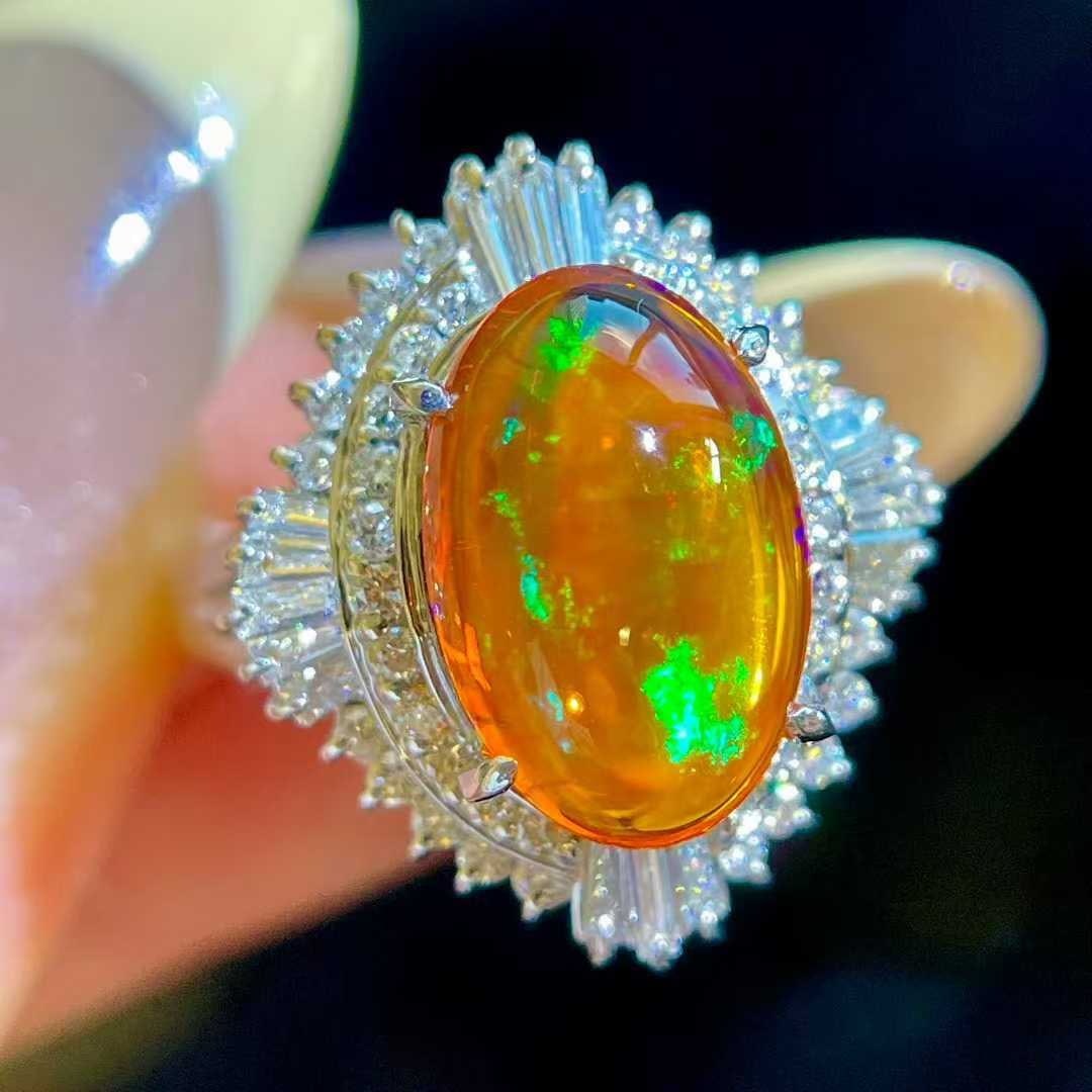 14k Gold 3.96 Ctw Natural Opal & Diamond Ring - 9