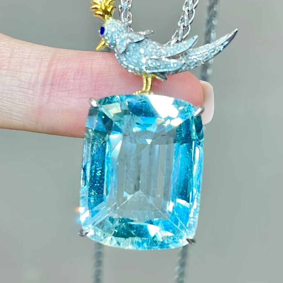 14k Gold 19 Ct Natural Aquamarine & Diamond Pendant( Without Chain ) - 5