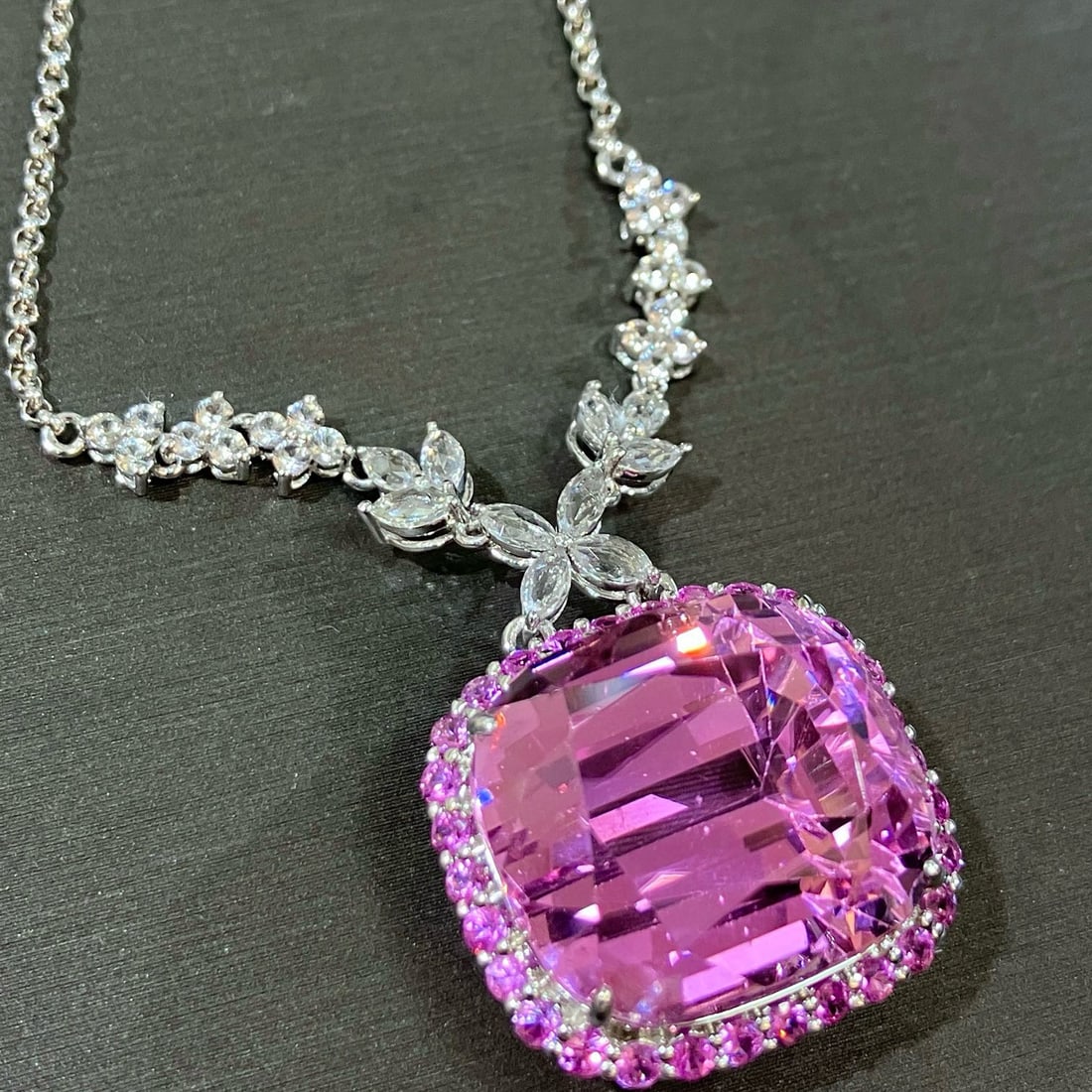 14k Gold 34.84 Ctw Natural Kunzite & Sapphire Necklace - 5