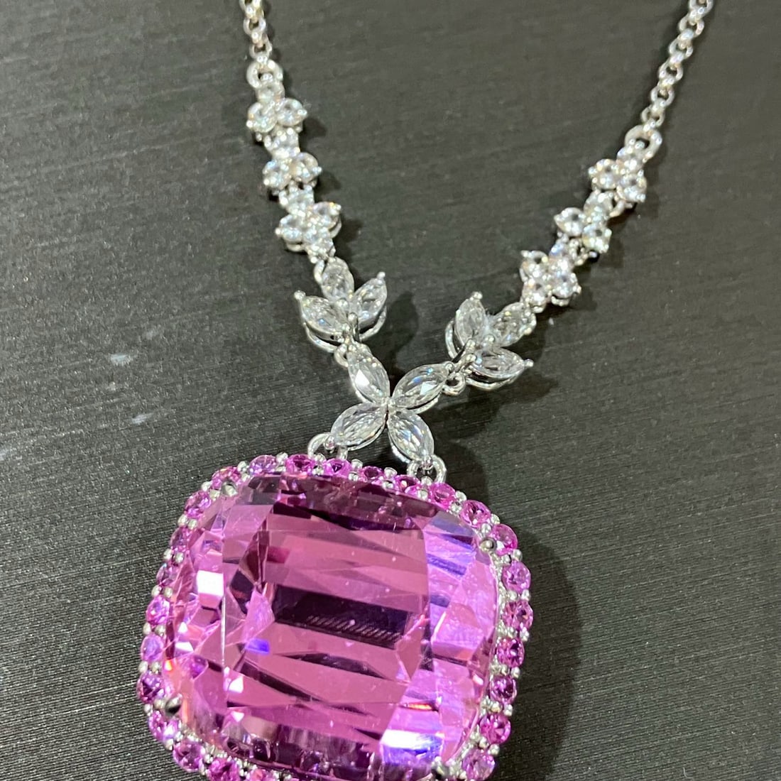 14k Gold 34.84 Ctw Natural Kunzite & Sapphire Necklace - 8