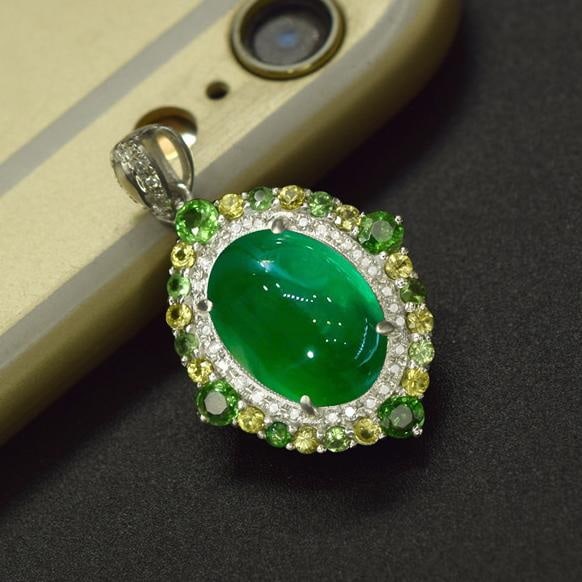 14k Gold 4.37 Ctw Vivid Green Natural Emerald & Diamond Pendant( Without Chain ) - 5