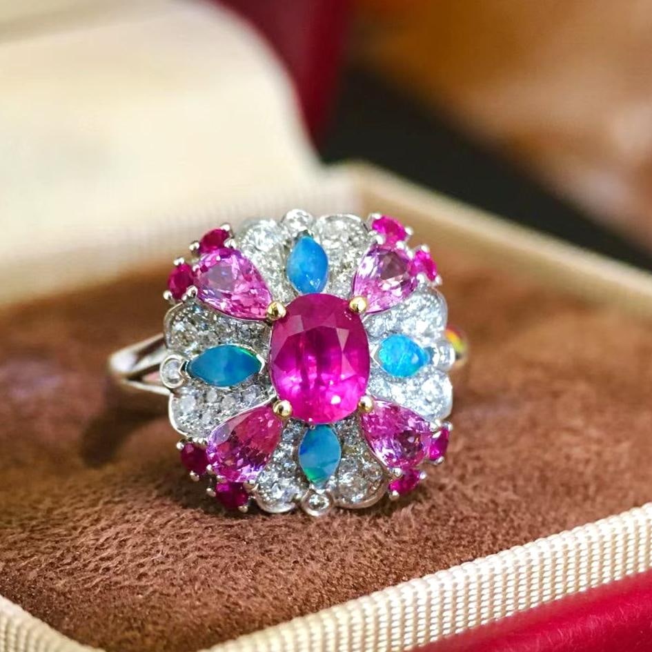 14k Gold 1.42 Ctw Natural Sapphire & Diamond Ring: Ref:231043058 // gold content:14k gold // ring size:7. 25us // // main gemstone:sapphire // shape:oval // carat weight:1. 07ct // color:pink // treatment:natural // // adjacent gemstone 2 : diamond //