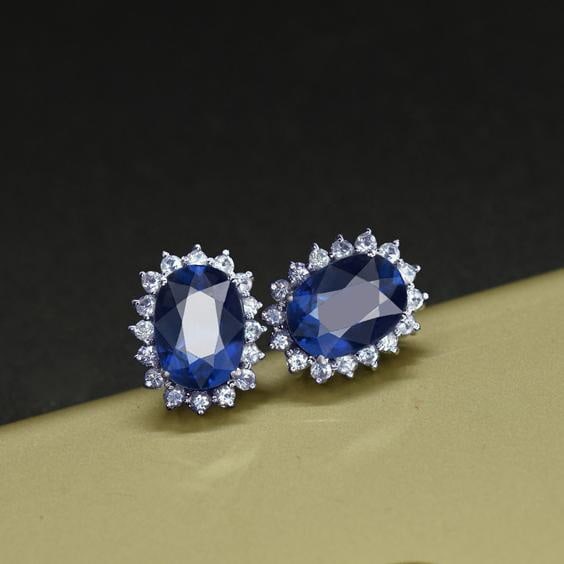 14k Gold 2.92 Ctw Natural Sapphire & Sapphire Earrings - 4