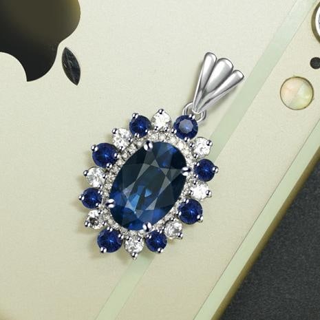 14k Gold 4.32 Ctw Natural Sapphire & Sapphire Pendant( Without Chain ) - 3