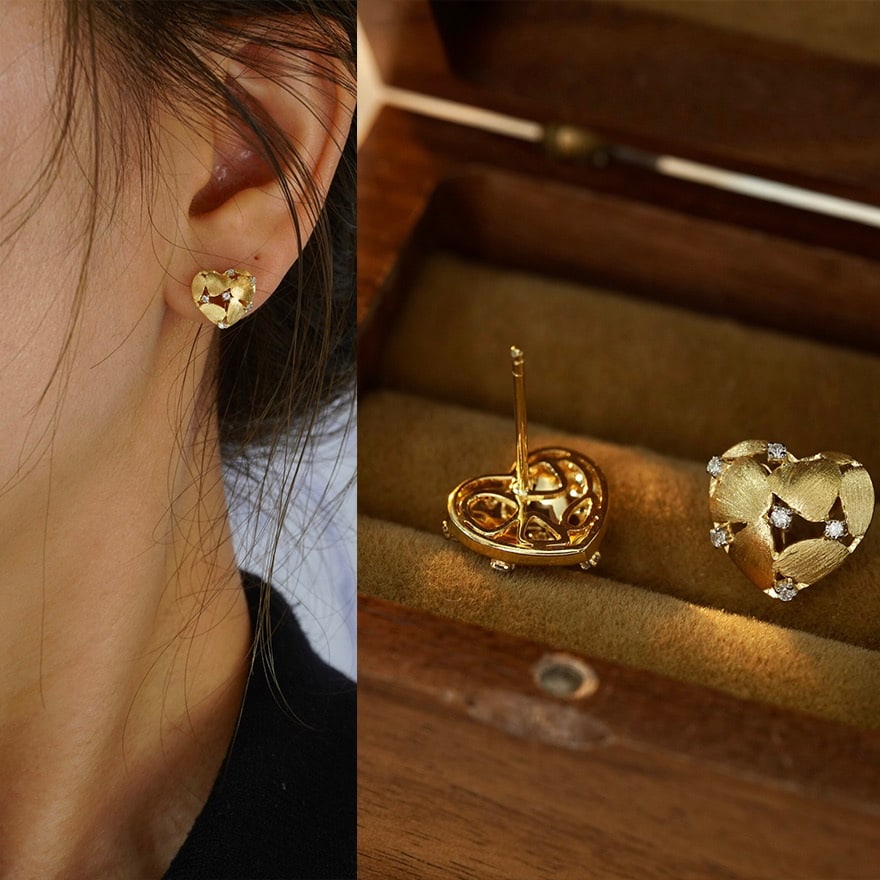 14k Gold 0.1 Ct Natural H Diamond Earrings - 4