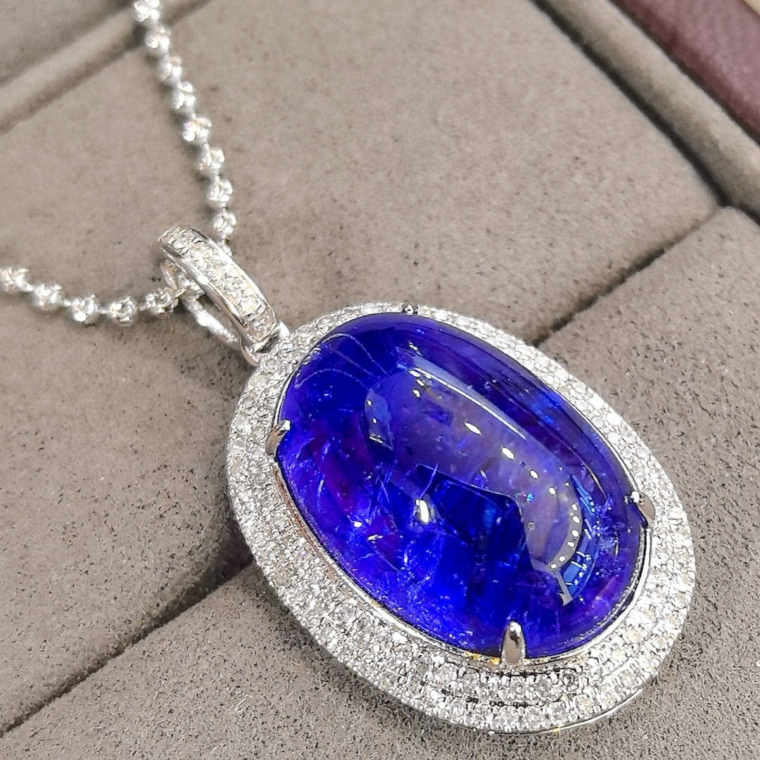 14k Gold 19.15 Ctw Natural Tanzanite & Diamond Pendant( Without Chain ) - 2