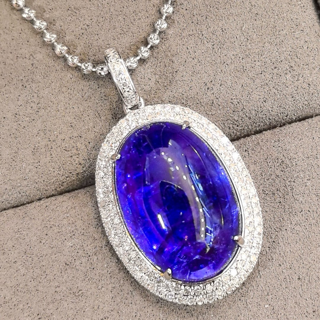 14k Gold 19.15 Ctw Natural Tanzanite & Diamond Pendant( Without Chain ) - 4