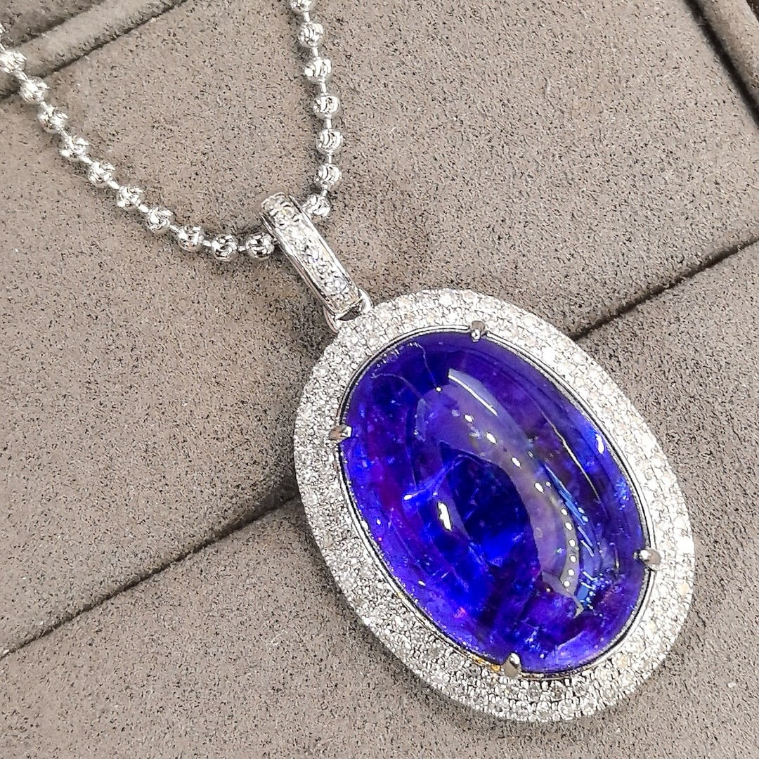 14k Gold 19.15 Ctw Natural Tanzanite & Diamond Pendant( Without Chain ) - 6