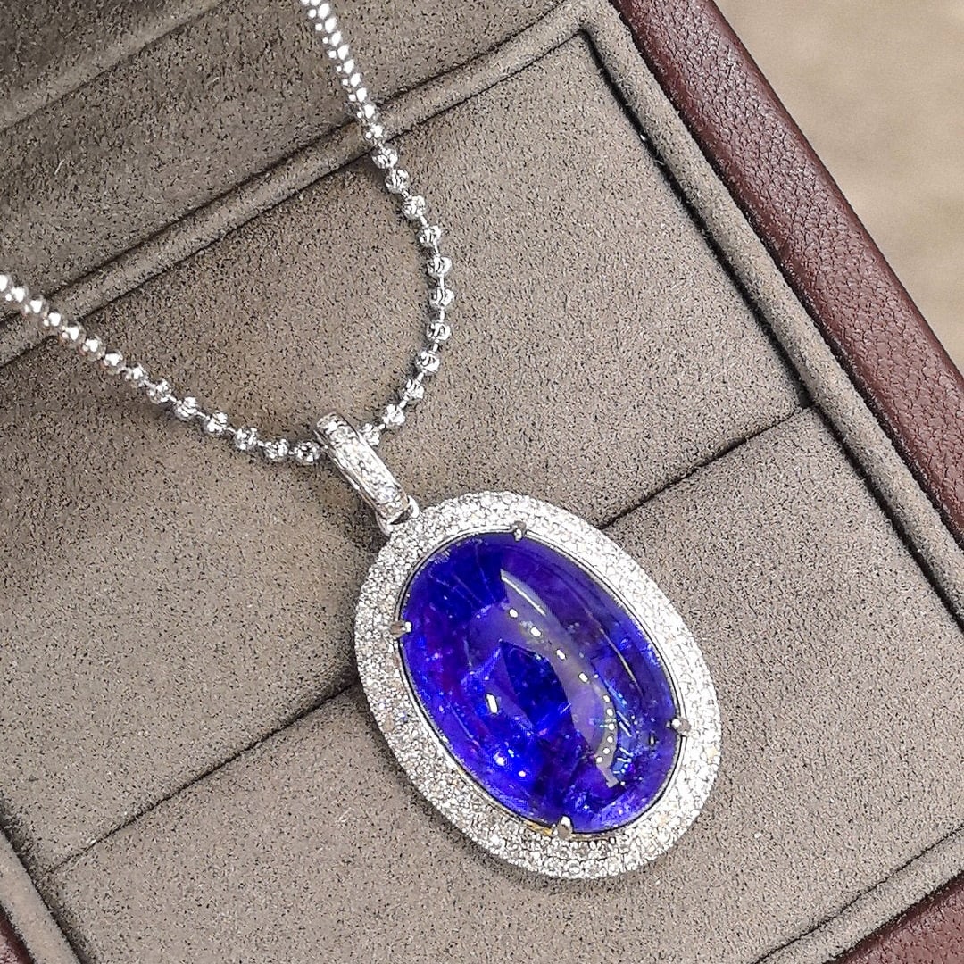 14k Gold 19.15 Ctw Natural Tanzanite & Diamond Pendant( Without Chain ) - 7