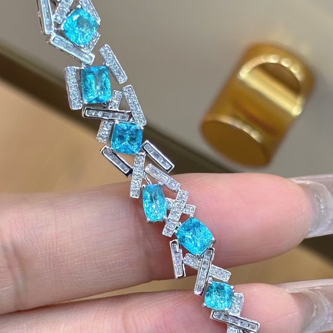 14k Gold 5.03 Ct Natural Paraiba Tourmaline & Diamond Bracelet - 3
