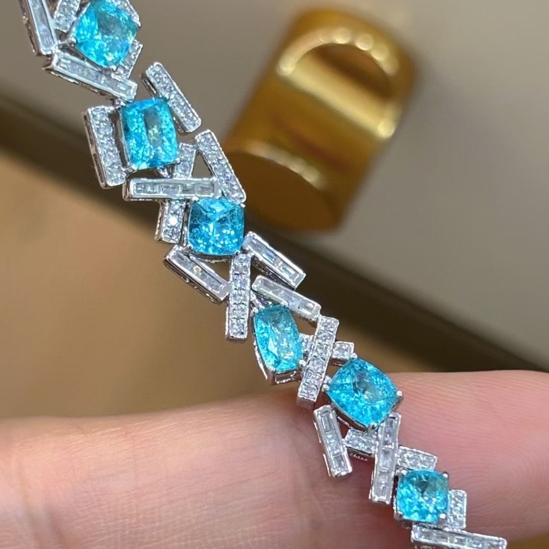 14k Gold 5.03 Ct Natural Paraiba Tourmaline & Diamond Bracelet - 5