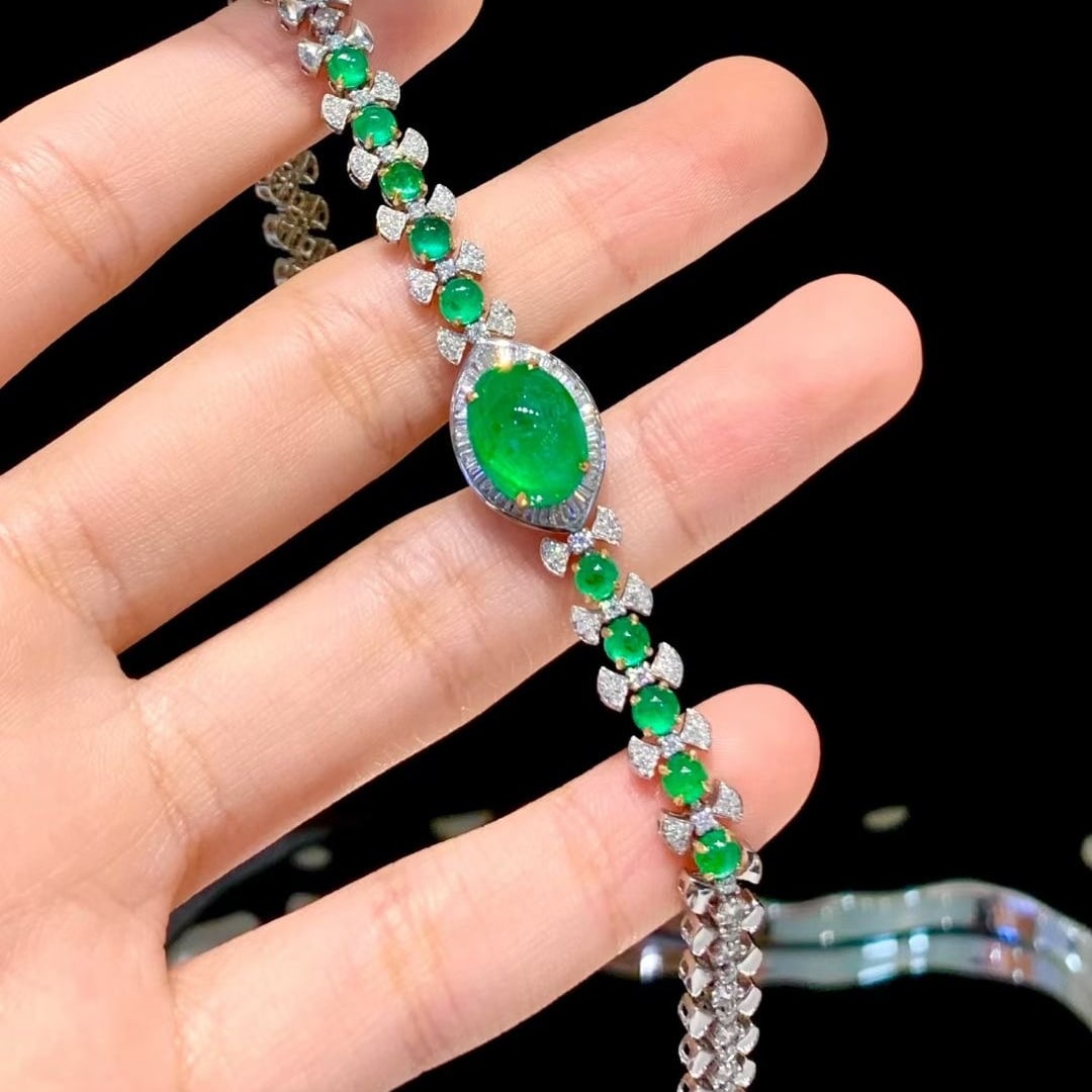 14k Gold 5.8 Ct Natural Emerald & Diamond Bracelet - 5