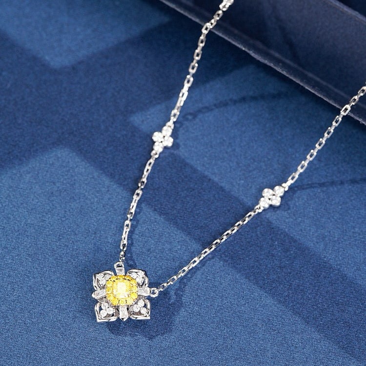 14k Gold 0.49 Ctw Natural Yellow Diamond & Diamond Necklace - 3