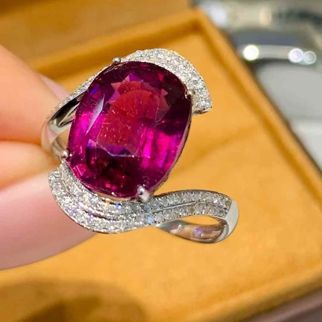 14k Gold 5 Ct Natural Tourmaline & Diamond Ring - 2