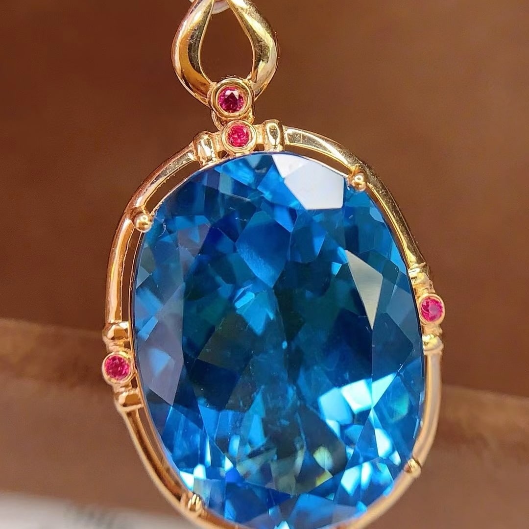 14k Gold 19.1 Ct Natural Topaz & Ruby Pendant( Without Chain ) - 5