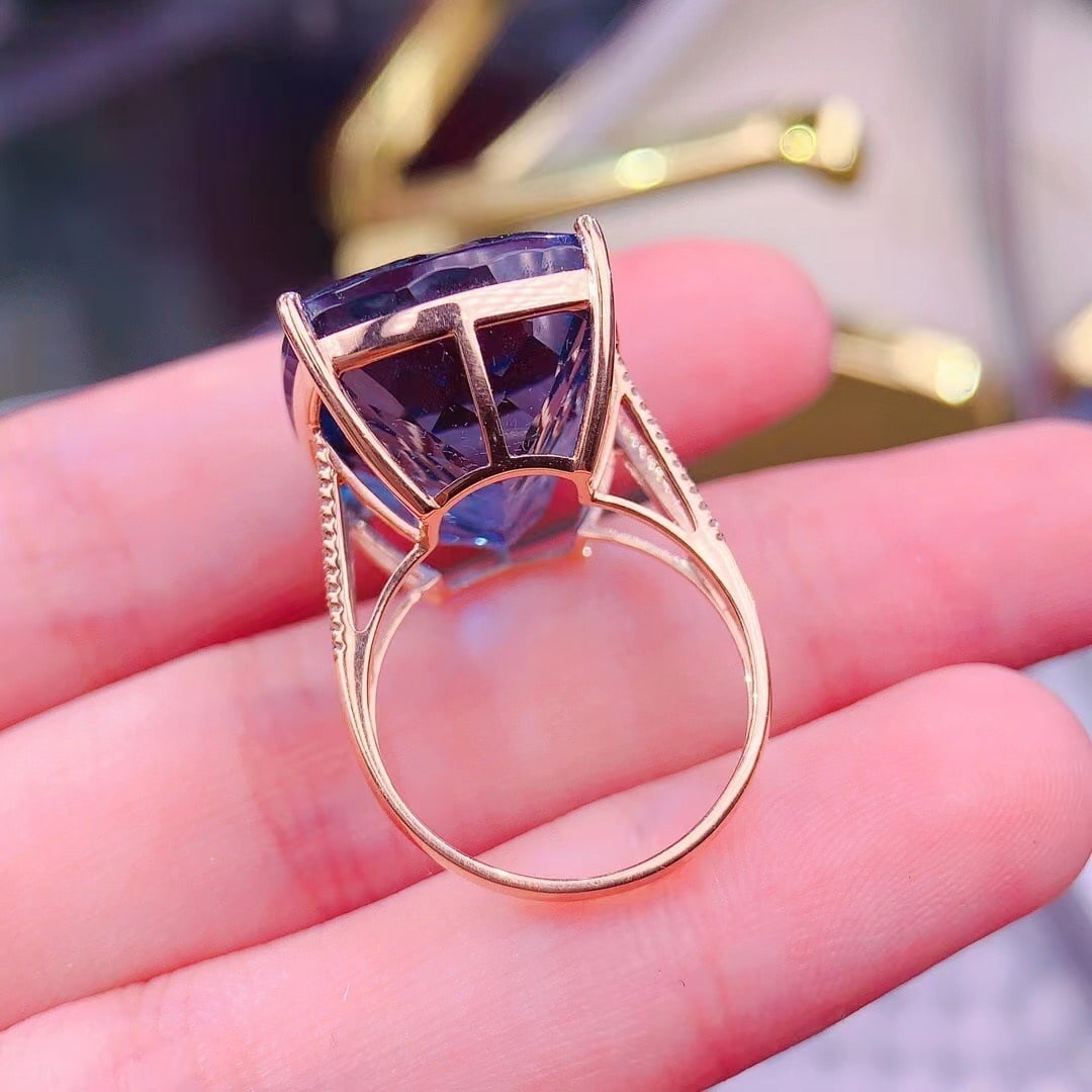 14k Gold 32 Ct Natural Topaz & Diamond Ring - 3