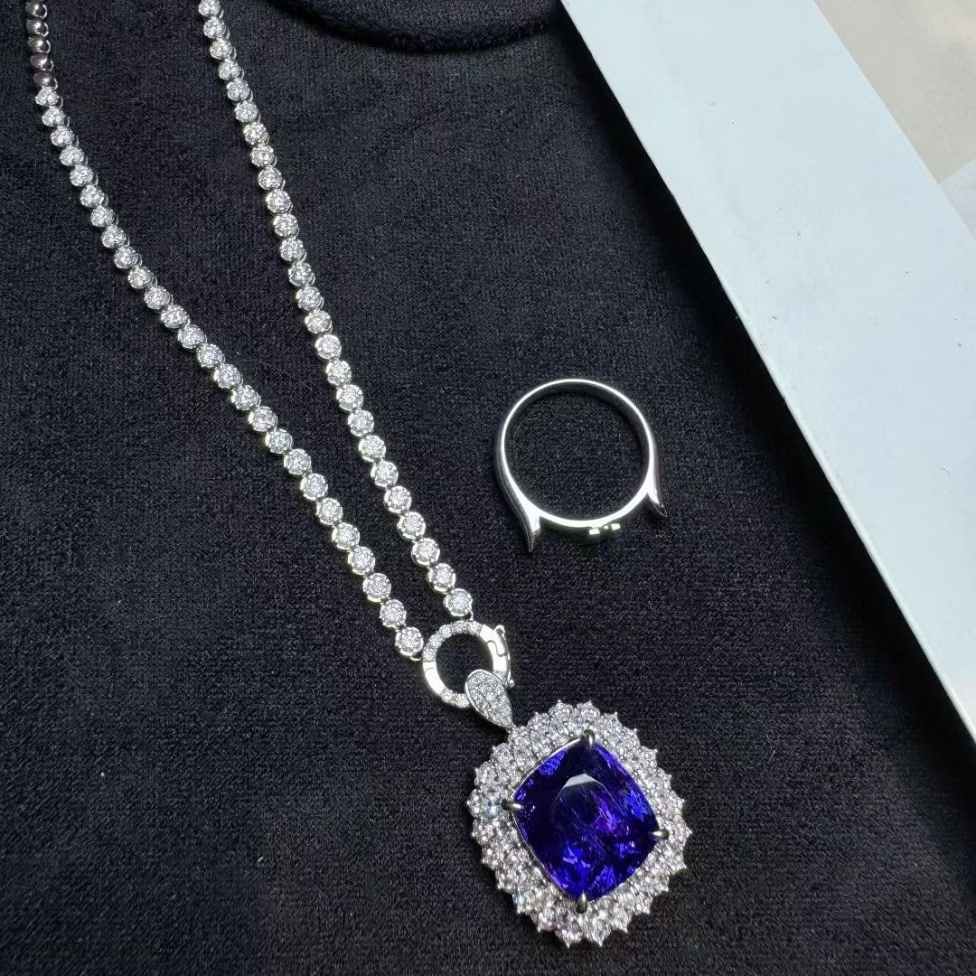 14k Gold 14.72 Ctw Natural Tanzanite & Diamond Ring/pendant( Without Chain ) - 3