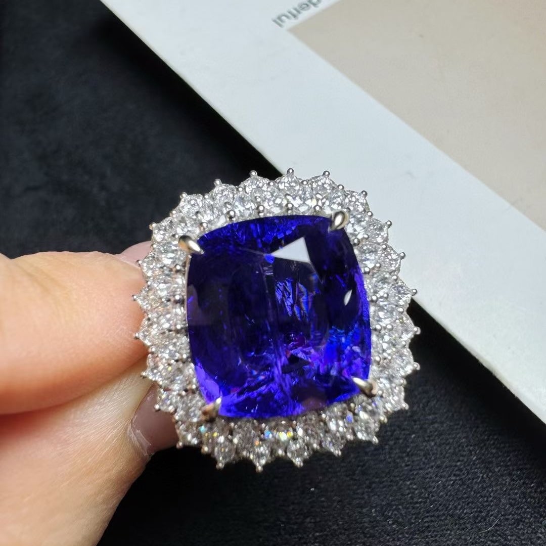 14k Gold 14.72 Ctw Natural Tanzanite & Diamond Ring/pendant( Without Chain ) - 4