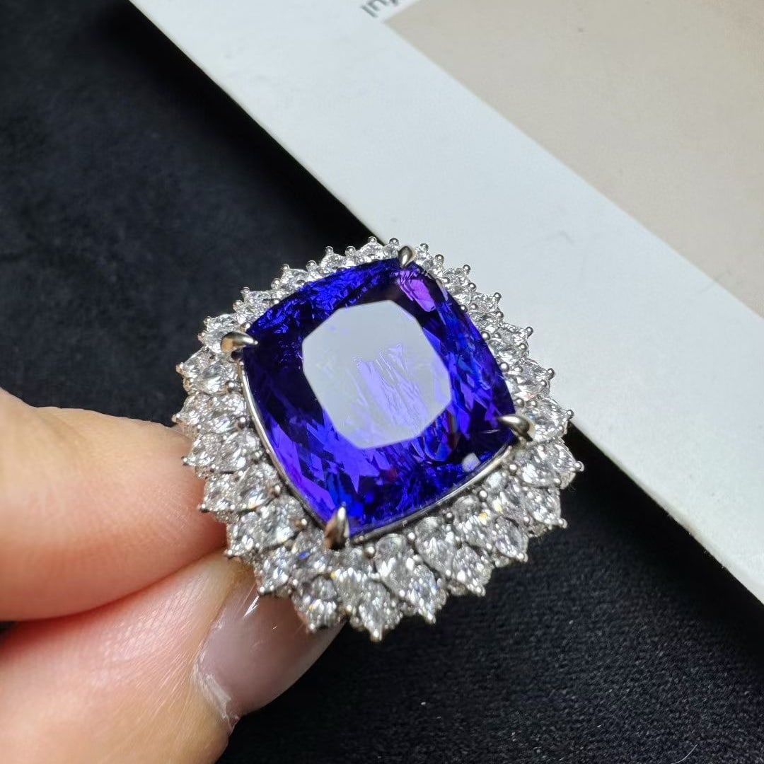 14k Gold 14.72 Ctw Natural Tanzanite & Diamond Ring/pendant( Without Chain ) - 5