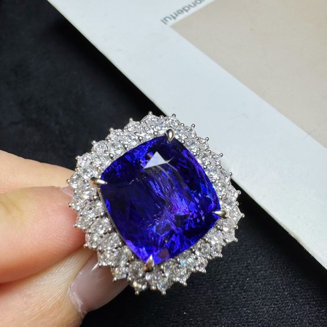 14k Gold 14.72 Ctw Natural Tanzanite & Diamond Ring/pendant( Without Chain ) - 6