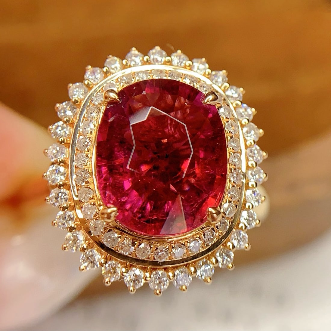 14k Gold 4 Ct Natural Tourmaline & Diamond Ring - 4