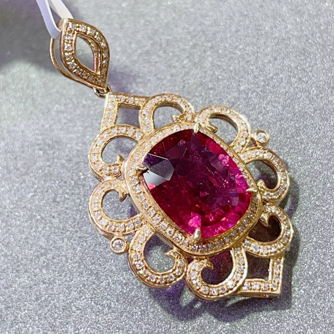 14k Gold 4 Ct Natural Tourmaline & Diamond Pendant( Without Chain ) - 2