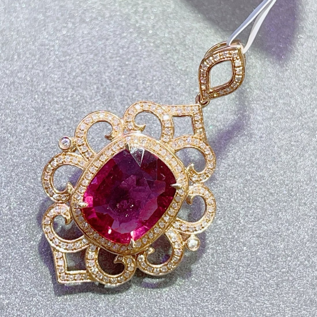 14k Gold 4 Ct Natural Tourmaline & Diamond Pendant( Without Chain ) - 3