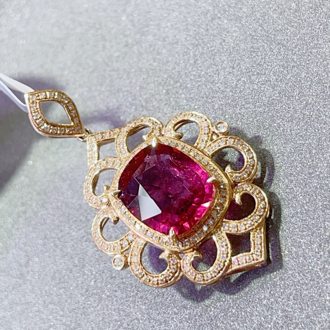 14k Gold 4 Ct Natural Tourmaline & Diamond Pendant( Without Chain ) - 4