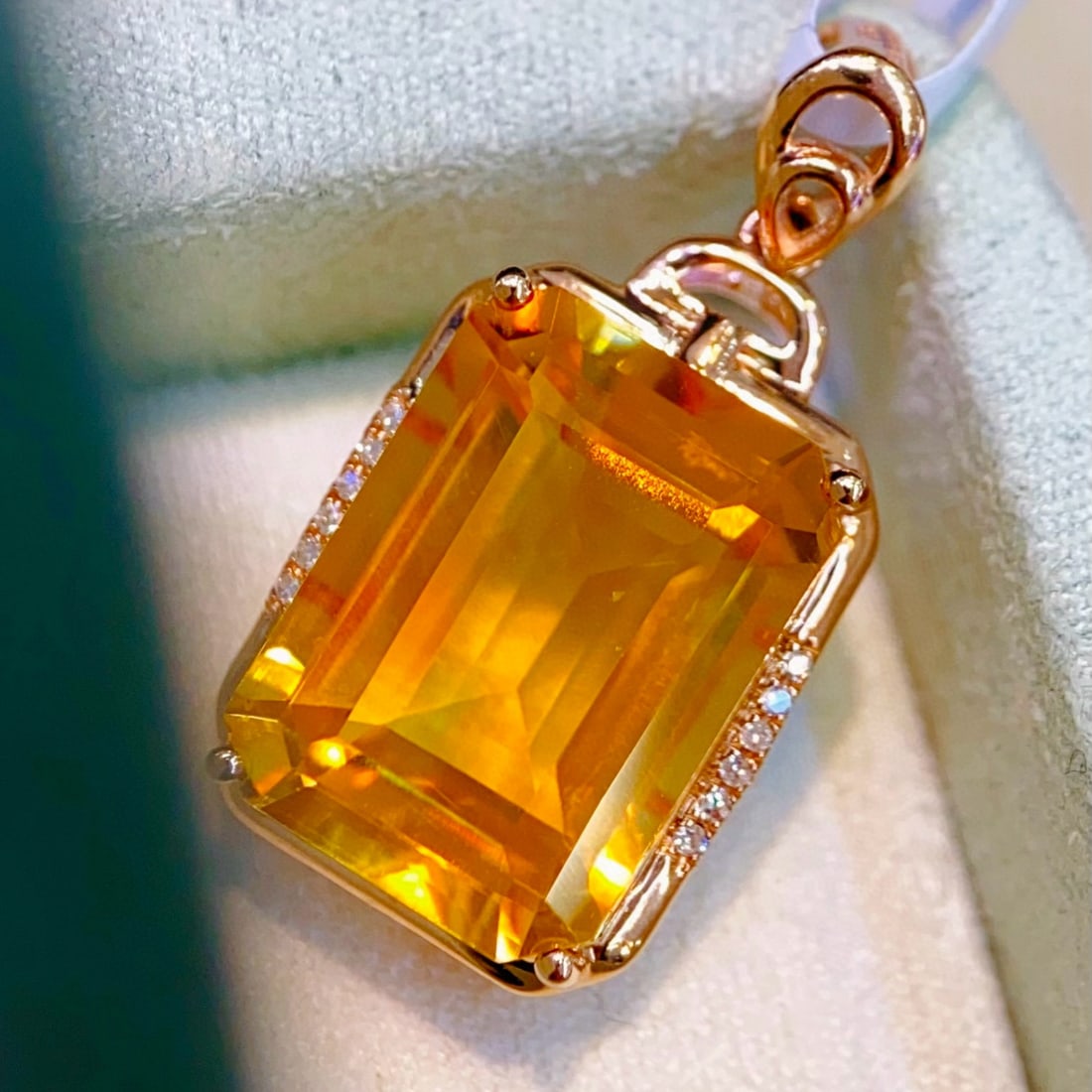 14k Gold 7.18 Ctw Natural Citrine & Diamond Pendant( Without Chain ) - 2