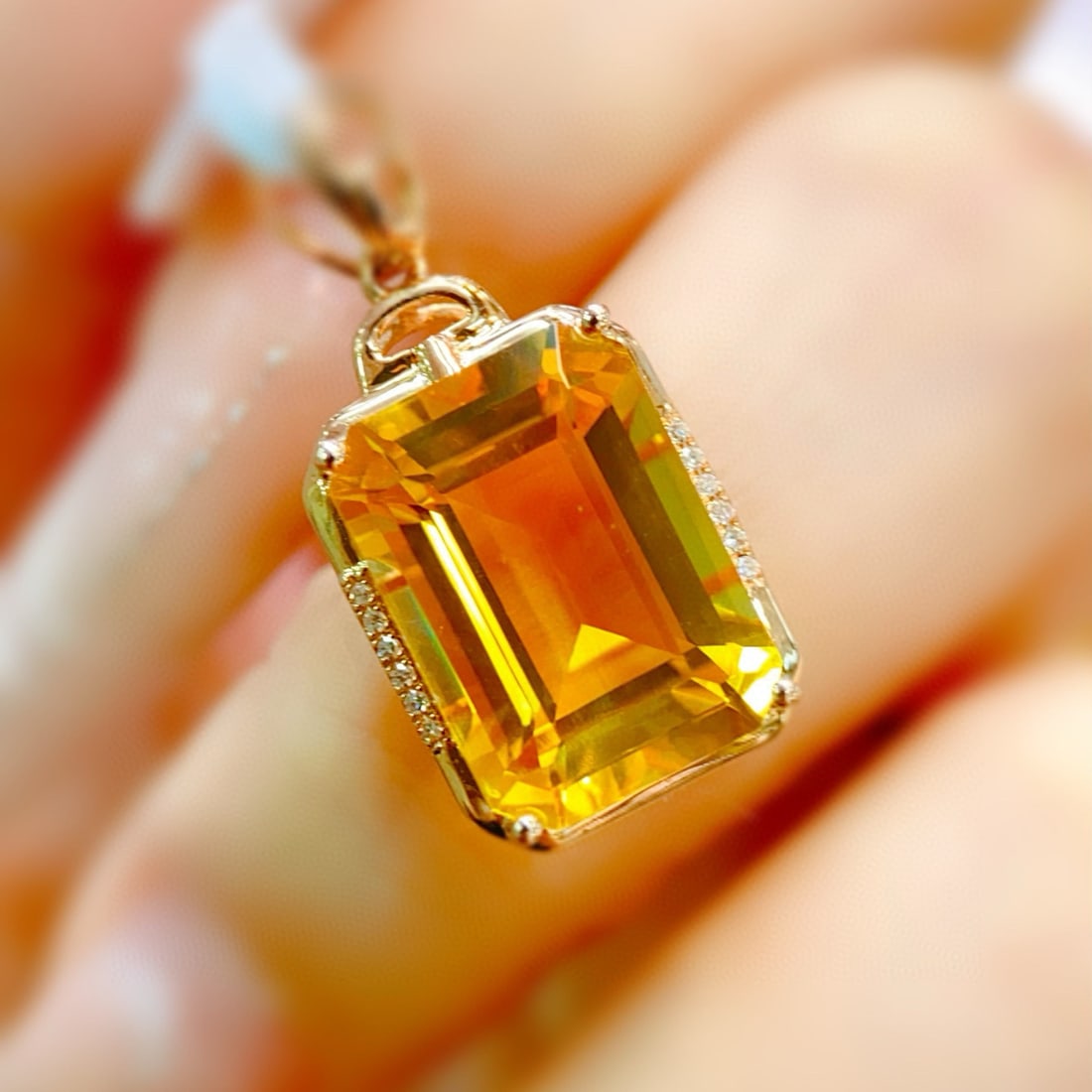 14k Gold 7.18 Ctw Natural Citrine & Diamond Pendant( Without Chain ) - 4