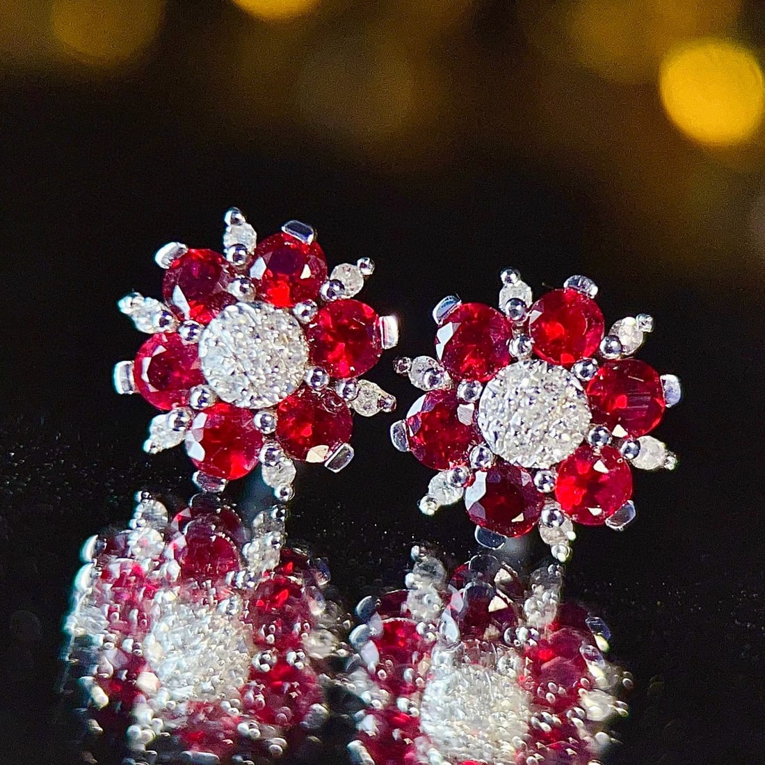 14k Gold 1.10 Ctw Natural Ruby & Diamond Earrings - 2