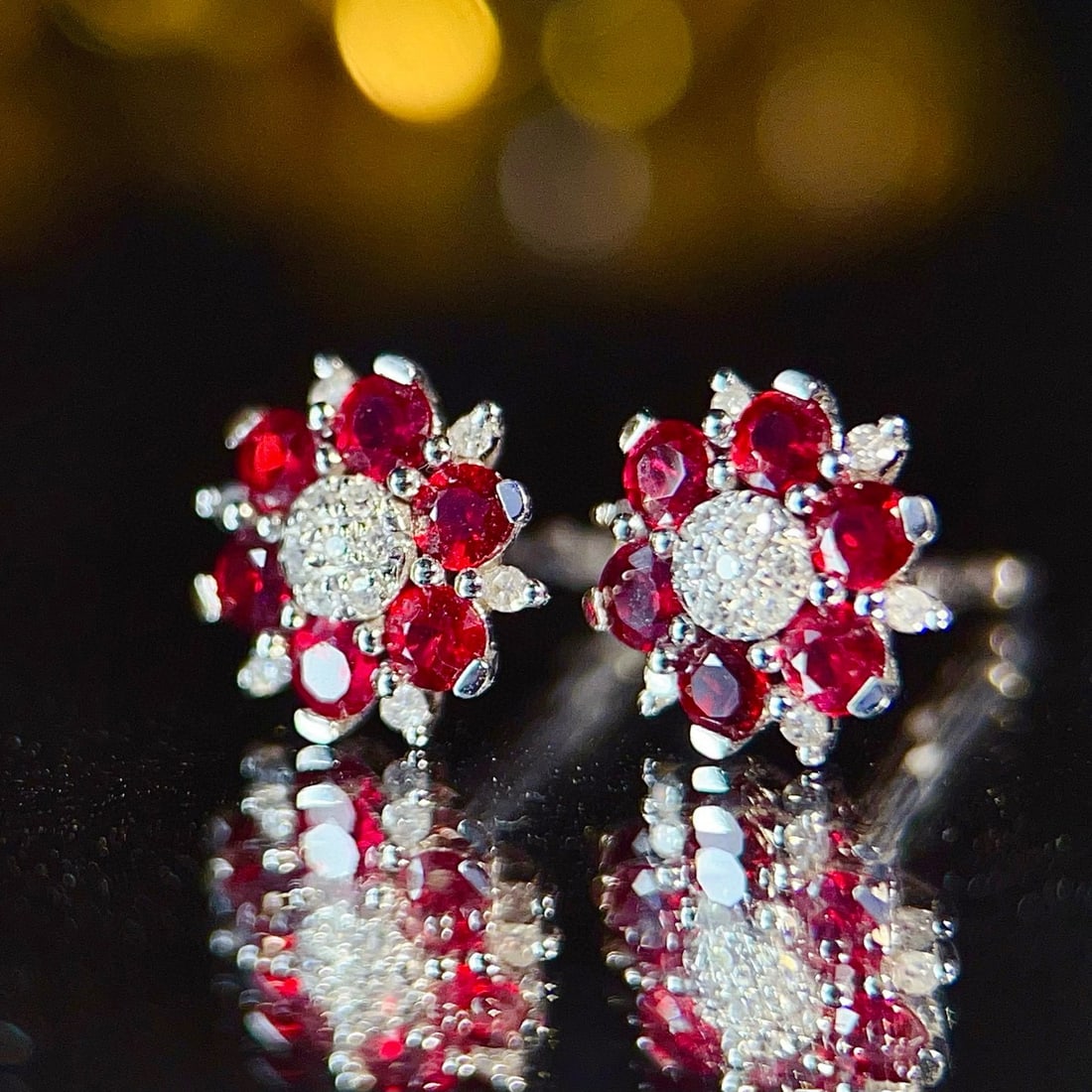 14k Gold 1.10 Ctw Natural Ruby & Diamond Earrings - 3