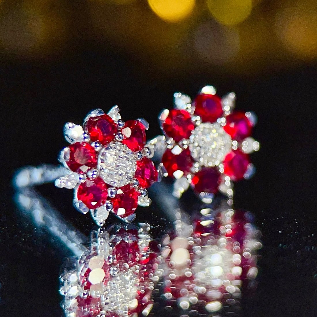 14k Gold 1.10 Ctw Natural Ruby & Diamond Earrings - 4