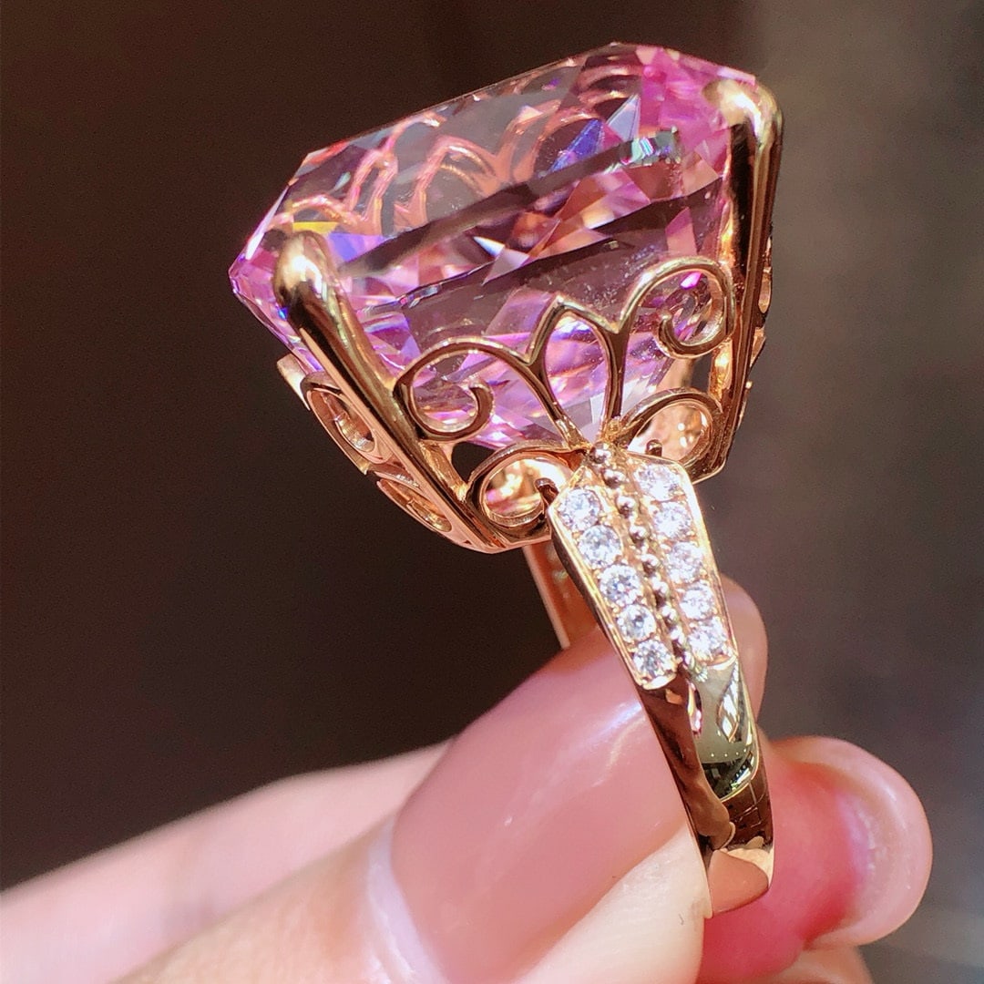 14k Gold 50.26 Ctw Natural Kunzite & Diamond Ring - 2