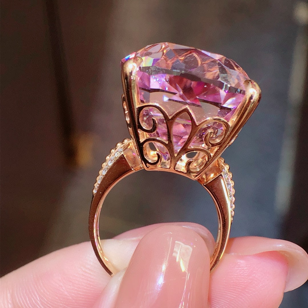14k Gold 50.26 Ctw Natural Kunzite & Diamond Ring - 3