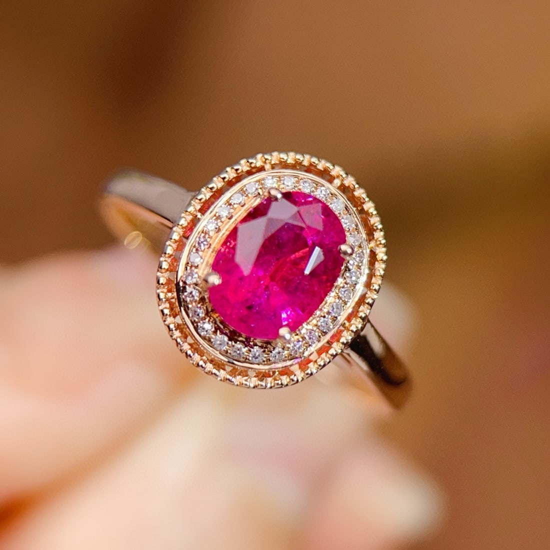 14k Gold 1.3 Ct Natural Tourmaline & Diamond Ring: Ref:231043210 // gold content:14k gold // ring size:7. 25us // // main gemstone:tourmaline // shape:oval // carat weight:1. 3ct // color:red // treatment:natural // // adjacent gemstone 2 : diamond