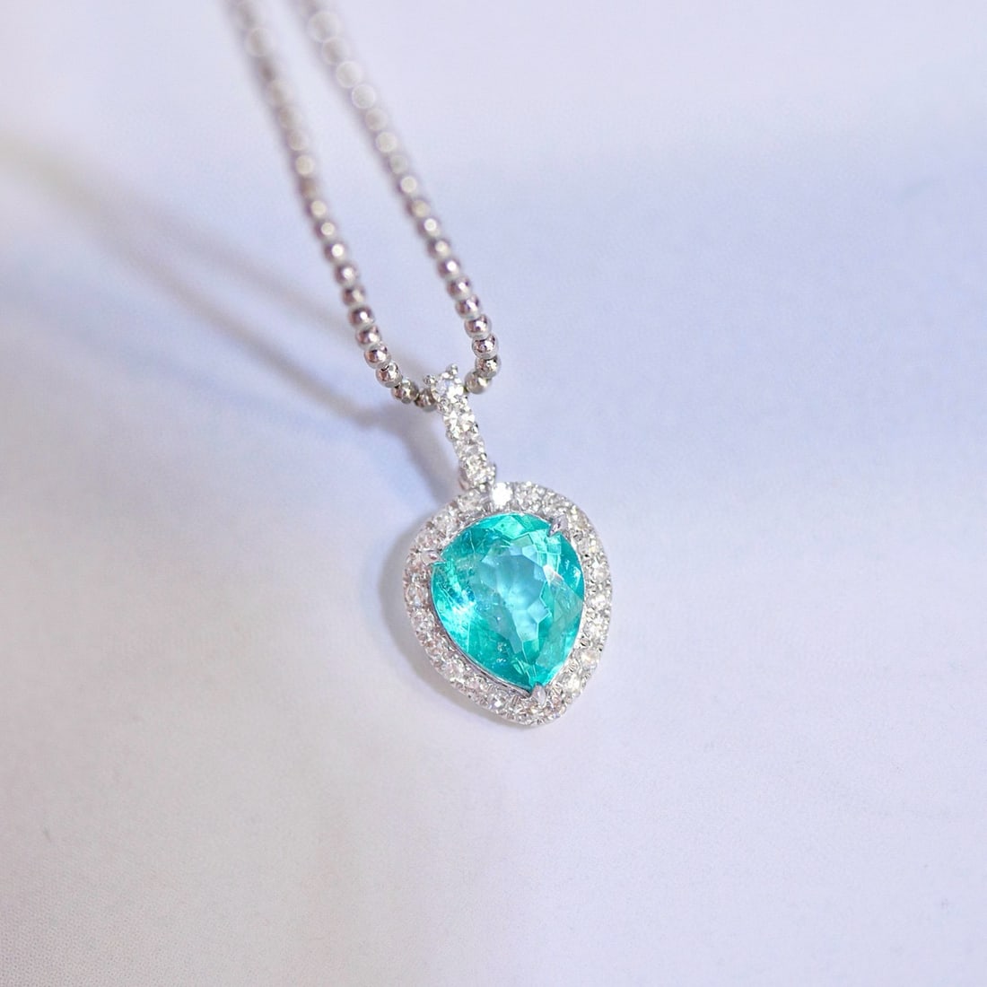 14k Gold 0.96 Ctw Natural Paraiba Tourmaline & Diamond Pendant( Without Chain ) - 3