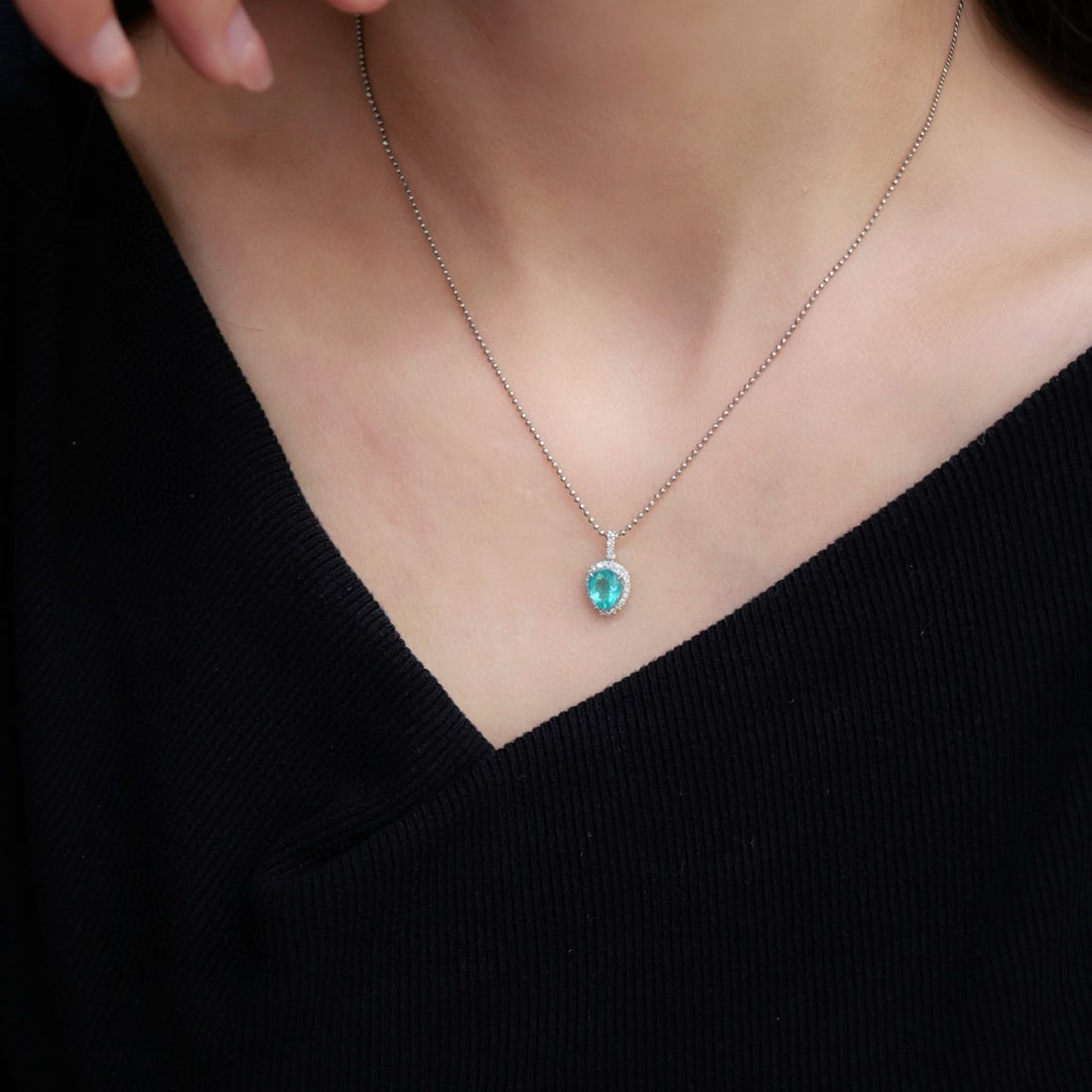 14k Gold 0.96 Ctw Natural Paraiba Tourmaline & Diamond Pendant( Without Chain ) - 4
