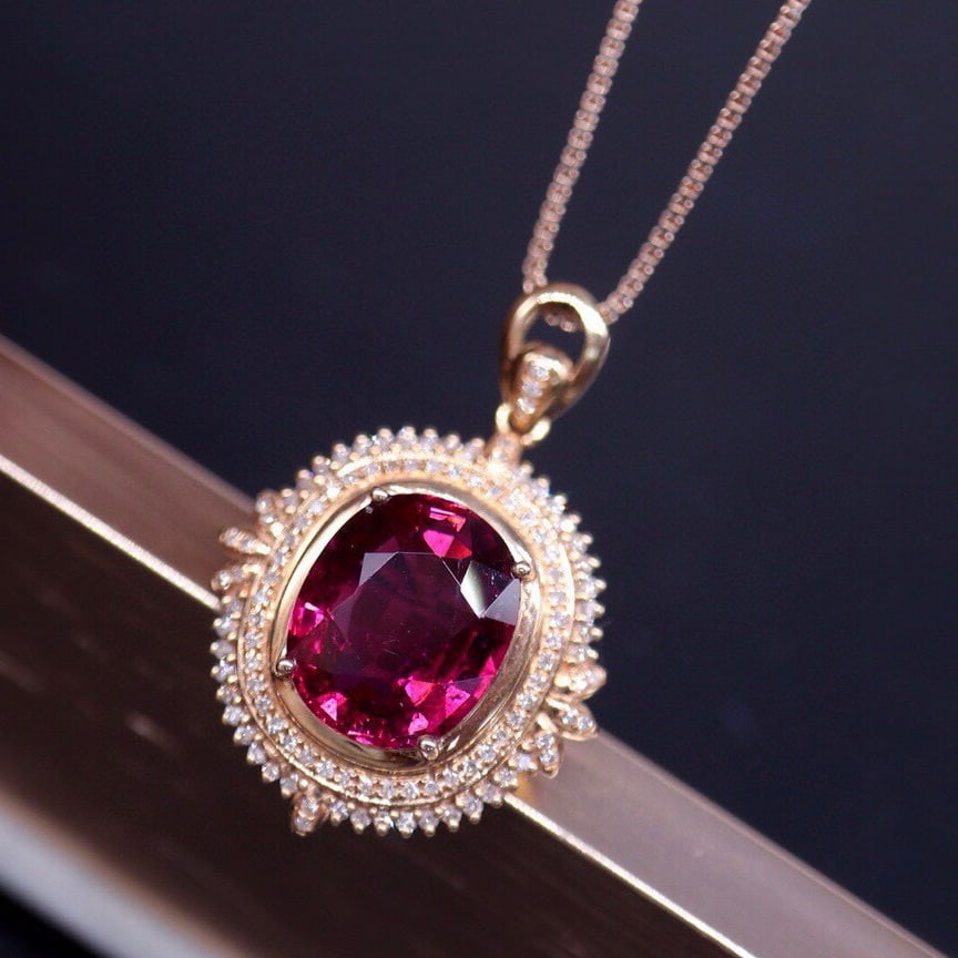 14k Gold 4.62 Ct Natural Tourmaline & Diamond Pendant( Without Chain ) - 3