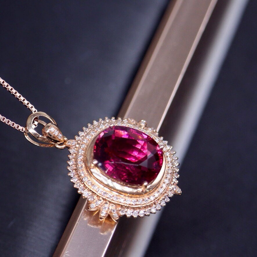 14k Gold 4.62 Ct Natural Tourmaline & Diamond Pendant( Without Chain ) - 4